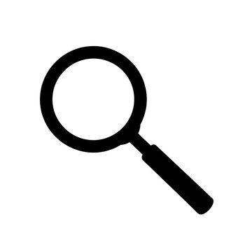 Black magnifying glass icon for search and zoom isolated on transparent background
