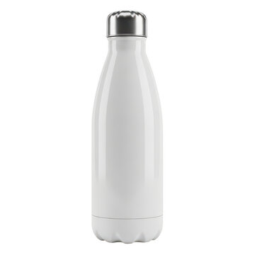 White reusable water bottle isolated on white background for branding mockup