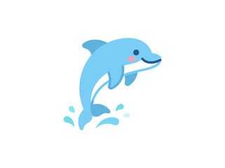 Naklejka premium Playful cartoon dolphin jumping in water.