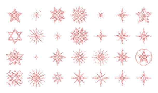 cross stitch stars hand drawn embroidery embroidered folk needle pixel geometric snowflake sparkle pattern celestial elements asset pack vector isolated background