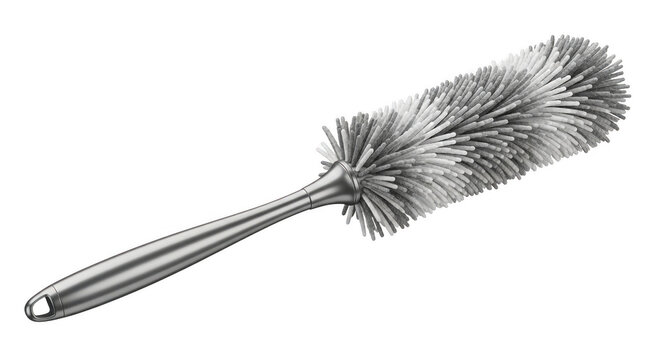 Silver metal bottle brush with dense black bristles for cleaning narrow containers and tubes