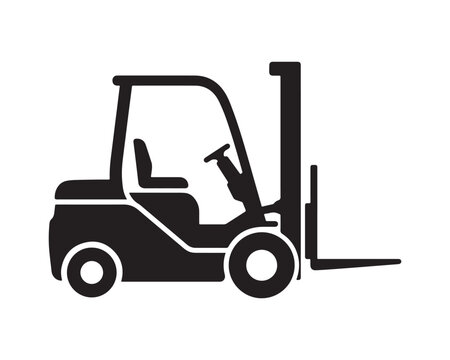 Industrial forklift truck silhouette icon vector illustration with warehouse vehicle