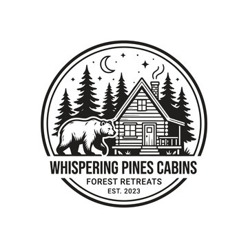 Whispering pines cabin forest retreat logo