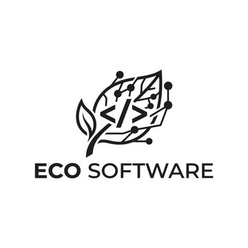 Eco software coding green leaf logo