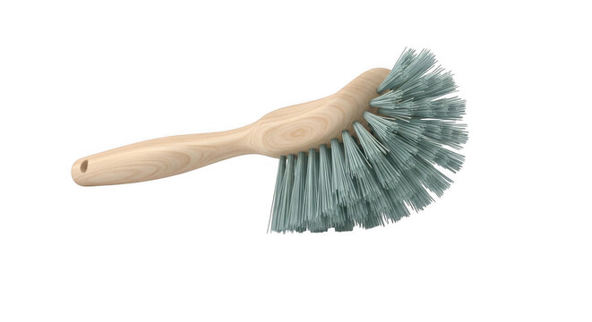 Handheld blue and gray plastic bristle scrub brush for cleaning and household chores