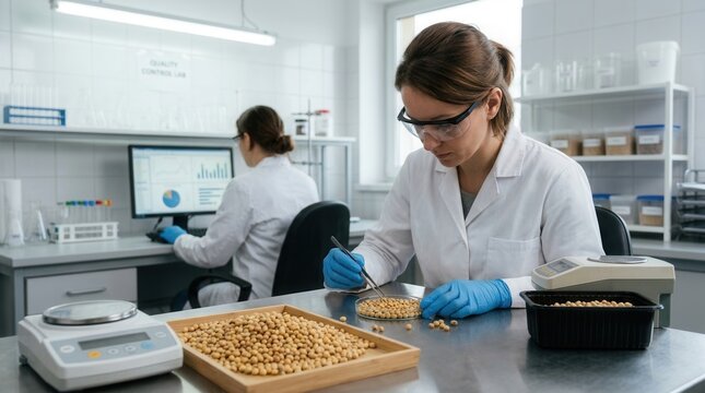 Laboratory Researchers Analyze Agricultural Seeds For Quality Control And Research