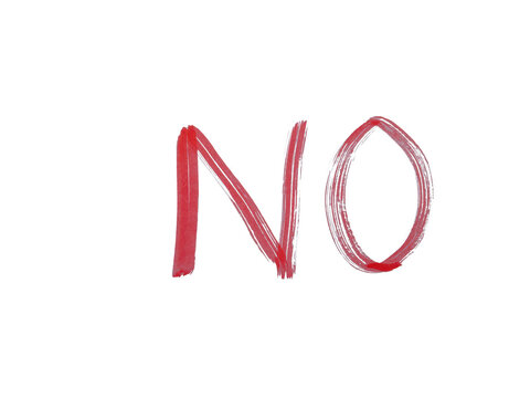 Red hand drawn text sign saying no