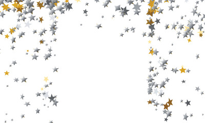 Obraz premium Silver and gold stars falling against a white background symbolizing celebration and achievement