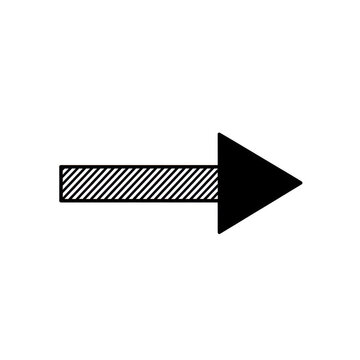 Black arrow icon with striped line pointing to the right isolated on transparent background