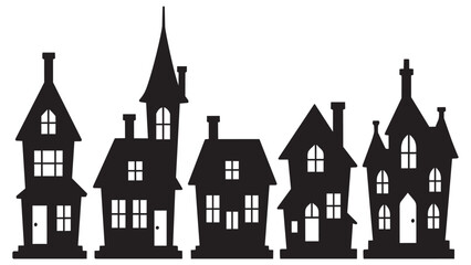 Fototapeta premium Black and white silhouette of five different haunted houses
