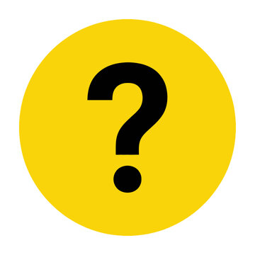 Yellow circle with black question mark icon on white background representing doubt, inquiry, or help symbol