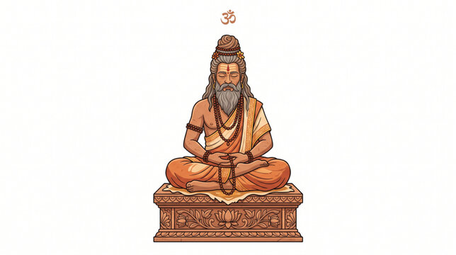 Hindu sadhu meditating in lotus pose with om symbol illustration