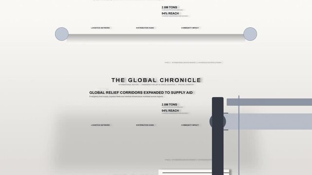Humanitarian crisis news printing, famine and hunger disaster daily newspaper report roll, abstract concept