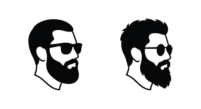 Silhouettes of bearded men wearing sunglasses a black and white vector illustration