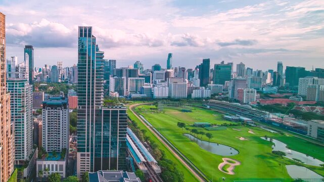 Signature Shot of Bangkok Cityscape Timelapse. Overlooking the Pathum Wan district of Ratchaprasong, a place of high end residential and commercial area.