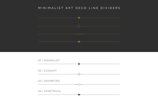 Minimalist gatsby art deco line divider with spark accent decoration vector collection