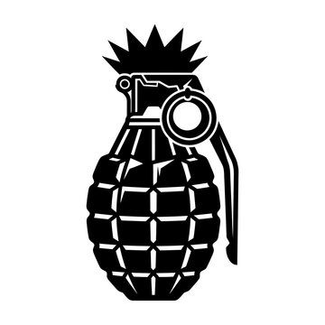 Black hand grenade icon isolated on white background. Military weapon symbol for explosive and war concept.