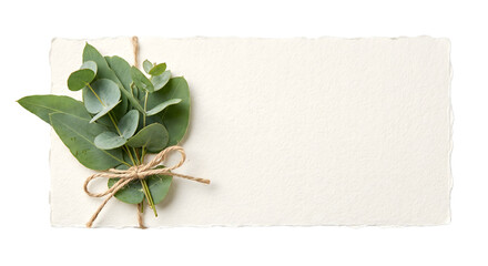 Blank textured paper card with fresh eucalyptus leaves bouquet © Chanapat
