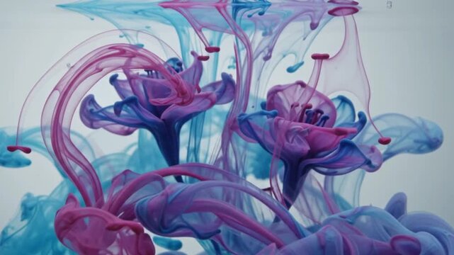 abstract colorful ink dissolving into flower shapes in water motion background loop