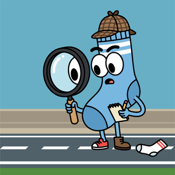 Cute Sock Detective Searching for Missing Pair &ndash; Funny Laundry Mascot Character