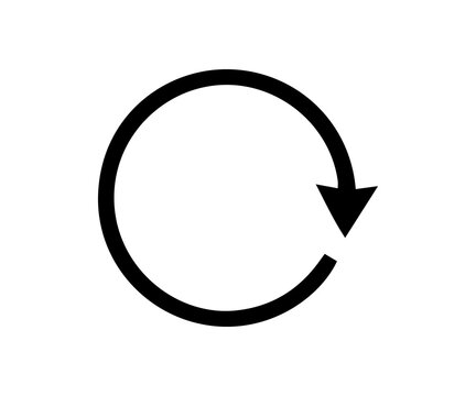 Black circle arrow icon representing refresh reload or loading process isolated image.