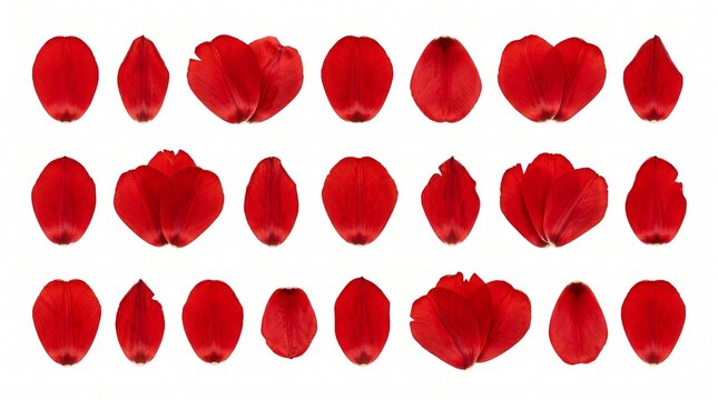 Set of isolated red rose petals for romantic design