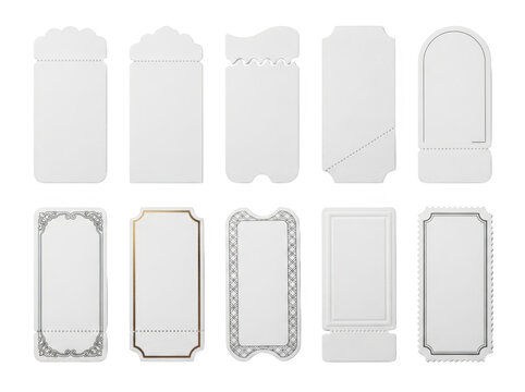 Collection of various blank paper tickets isolated on transparent background