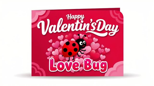 Happy Valentine's Day card with a cute ladybug, hearts, and floral elements, motion graphic animation