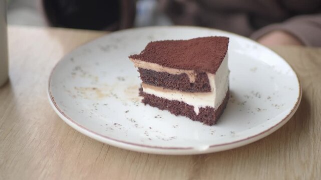Delicious chocolate cake slice on a plate
