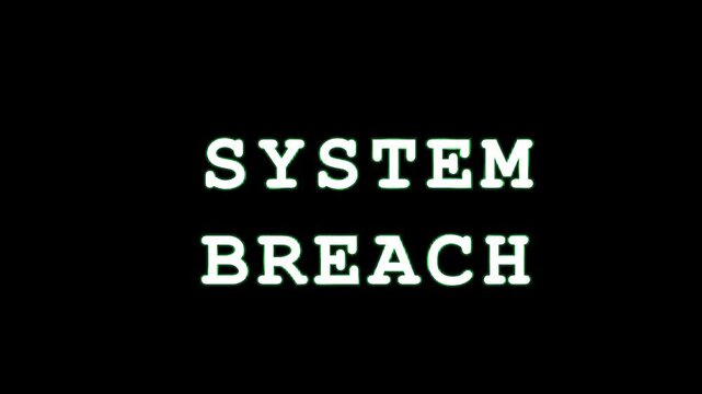 Digital system breach alert with glitch effects and cyber security concept