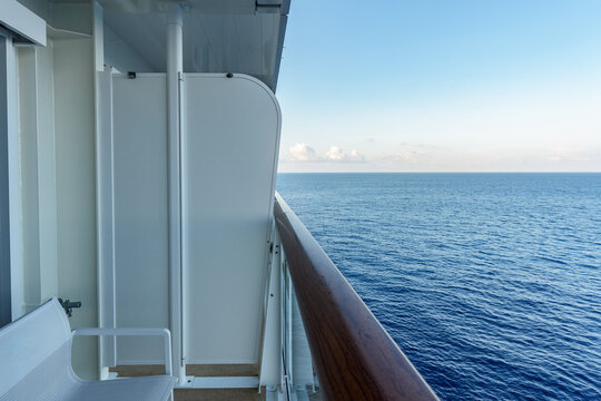 Balcony with chairs on cruise ship with view on sea, View of balcony side of cruise ship.