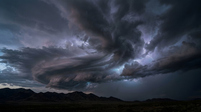 Dramatic Dark Storm Clouds Moving Fast with Lightning Flashes Background