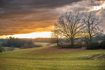 Naklejka premium Bavarian countryside sunset near Amberg, Germany