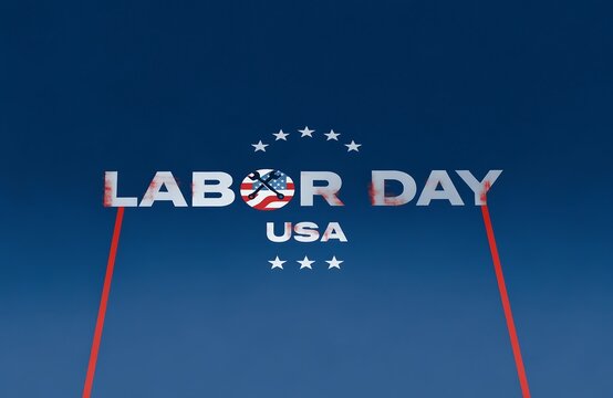 Labor day usa text graphic on blue background with stars and red stripes