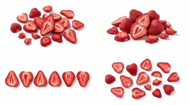 Fresh sliced strawberry pieces collection set