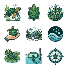 Fototapeta premium Cute turtle icons representing nature wildlife and water environments