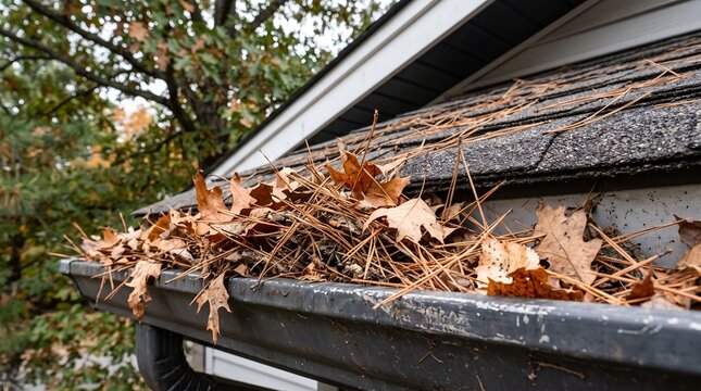 Photorealistic microstock photo of a residential roof gutter