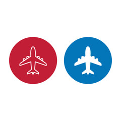 Fototapeta premium Airplane icons in red and blue circles for travel and transportation themes