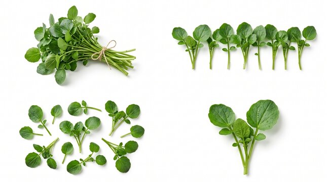 Fresh green watercress leaves and bunch set