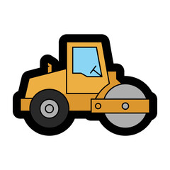 Fototapeta premium Cute Yellow Road Roller Construction Vehicle Cartoon Icon Character