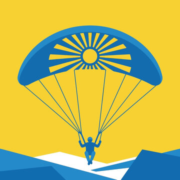 Vibrant Paragliding Adventure Under A Stylized Sun Sky