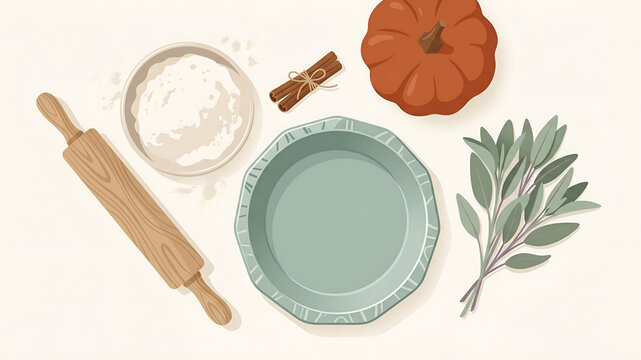 Thanksgiving pumpkin pie baking ingredients on white background