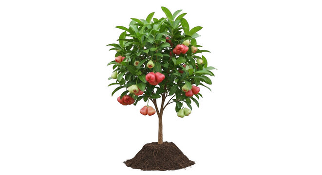 Small rose apple tree with red fruits isolated on white background