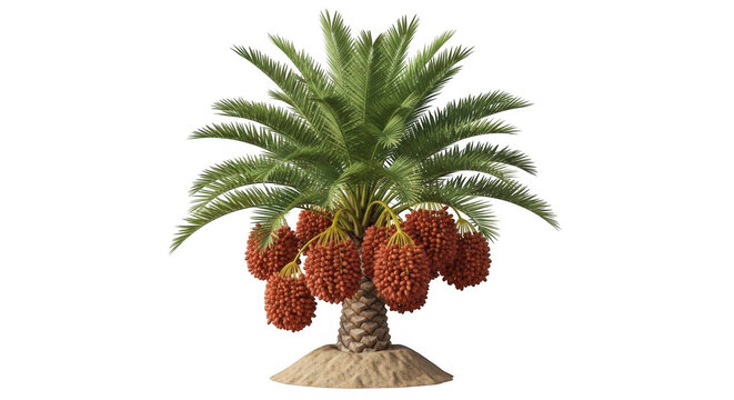 Tropical palm tree with ripe red dates isolated on transparent background for design projects