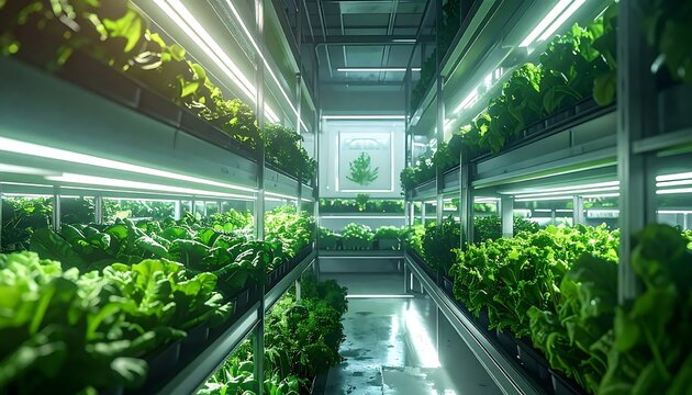 Modern glass building interior with lush greenery.