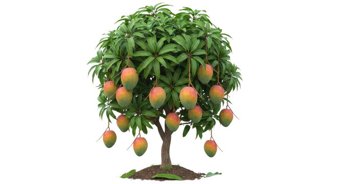 Isolated ripe orange tree with green leaves and fresh fruit on transparent background for design