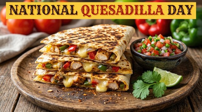 Delicious grilled chicken quesadilla with melted cheese, bell peppers, and fresh pico de gallo