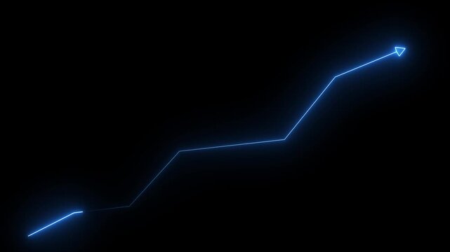 Neon Business Growth Chart Icon Animation, Rising Zigzag Arrow, Transparent Background, 4K Motion Graphics