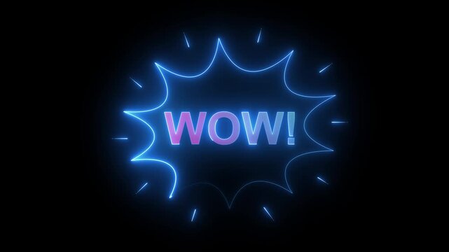 Neon WOW Text Animation, Glowing Excitement and Celebration Typography, 4K Motion Graphics