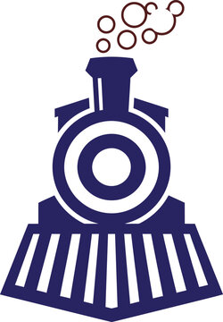 Classic steam locomotive train front view vector icon illustration with railway icon